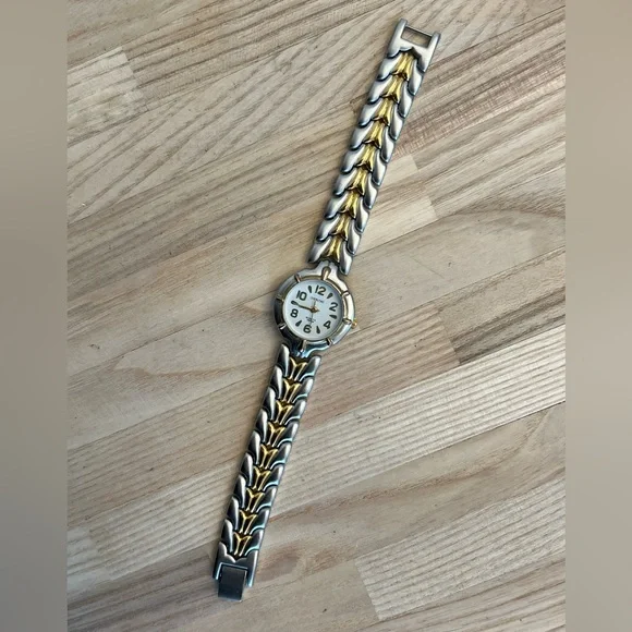 Overload Ladies Watch Two Tone Stainless Weave Bracelet White Dial - Picture 4 of 9